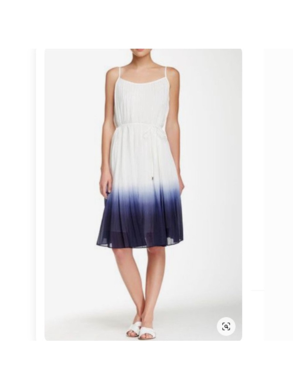 Trina Turk White-to-Navy Dip Dye Ombre Silk and Cotton Midi Manuela Dress